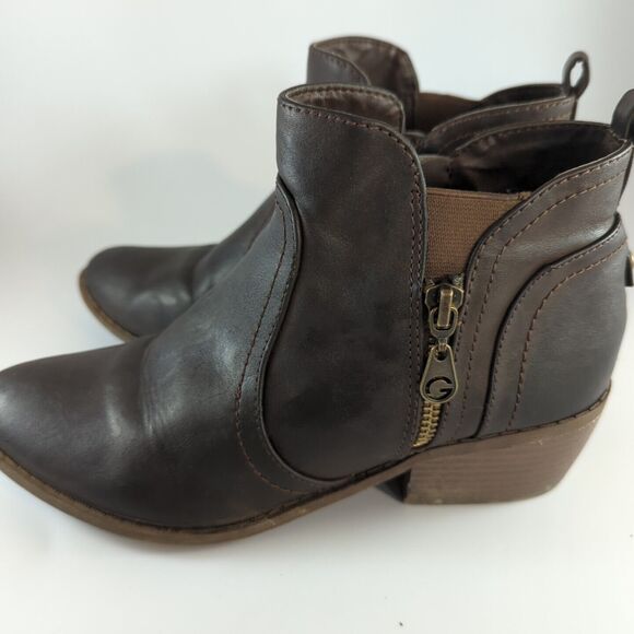 G By Guess Boots Womens 7M Heels Side Zip Ankle Booties Brown Leather Almond Toe - Picture 3 of 13